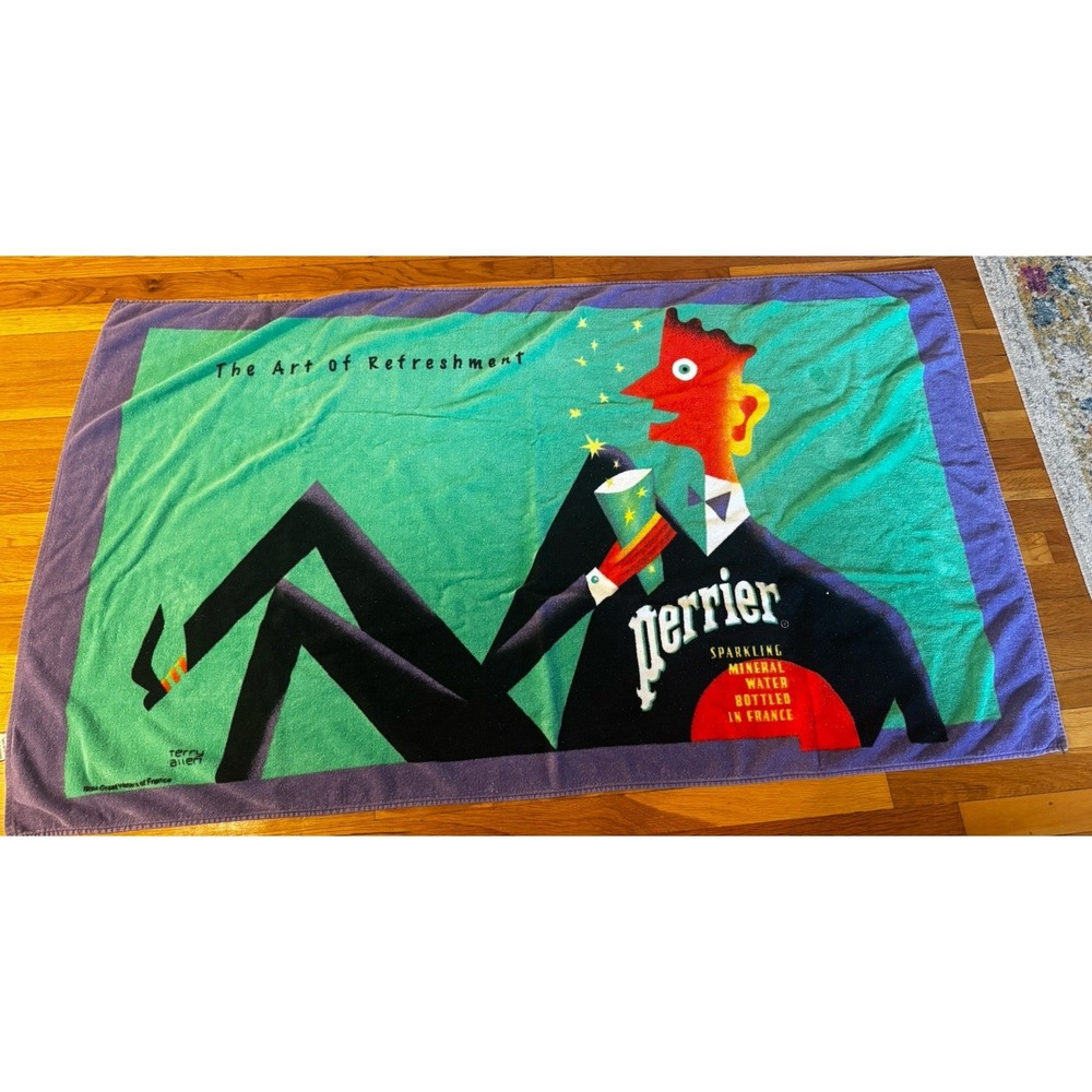 Vintage Perrier Tux Man Art Of Refreshment Pool Towel Terry Allen 1994 Hilasal